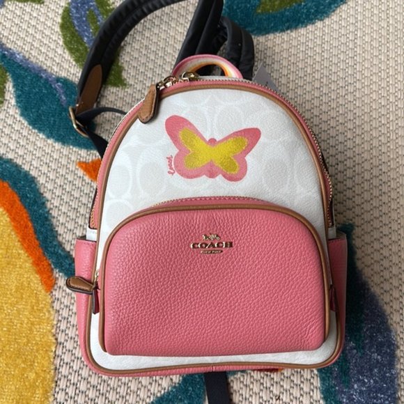 Coach Mini Court Backpack In Signature Canvas With Butterfly Chalk / Taffy Multi - Picture 14 of 16